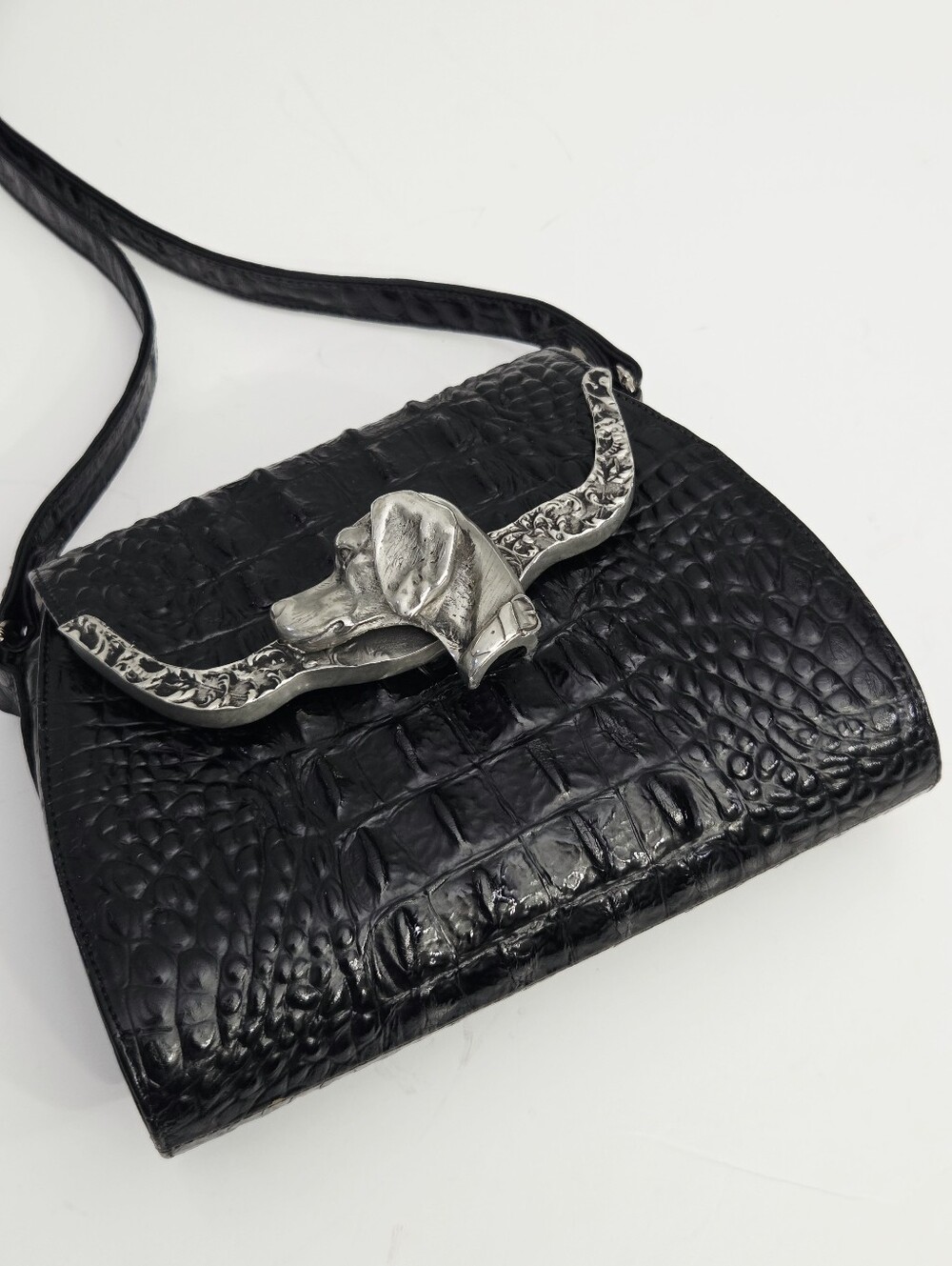 BEAUTIFUL VINTAGE GLEN MILLER FOR ANN TURK DOG HEAD CROC EMBOSSED BAG - Picture 8 of 12